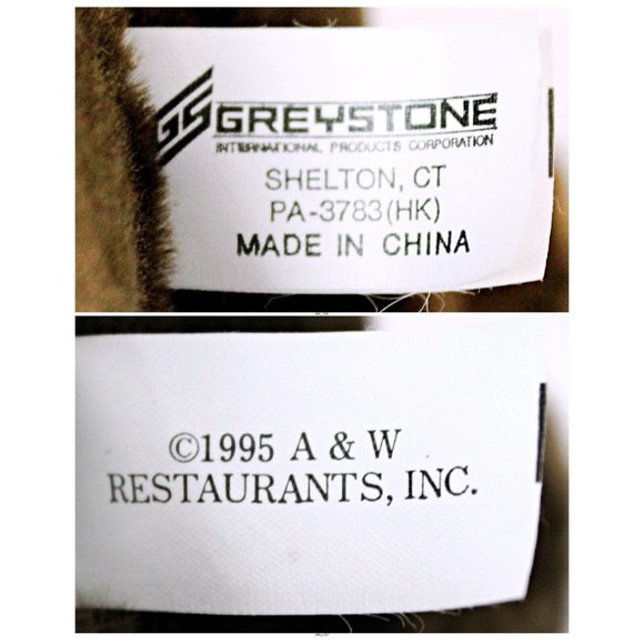 VTG 1995 Greystone A&W Restaurant 16" Rooty Root Beer Bear Stuffed Animal Plush - Picture 9 of 9